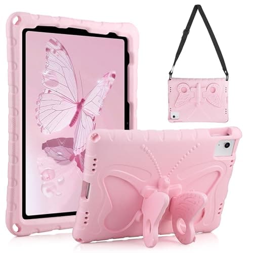Aolcev Case for iPad (A16) 11th Generation 11 Inch 2025/iPad 10th Generation 10.9'' 2022 Kids Girl with Butterfly Wing Stand Shoulder Strap EVA Protective for iPad Pro 11 Inch 2024/ Air 6th Gen-Pink