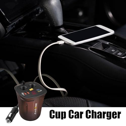 Multi-Port Car Charger - Fast Charging Adapter, Multi-port USB, Digital Display Screen | Car Inverter Charger, Convenient Cup Holder Accessory, For Phones Tablets Electronics Vehicle Travel Device — view 2
