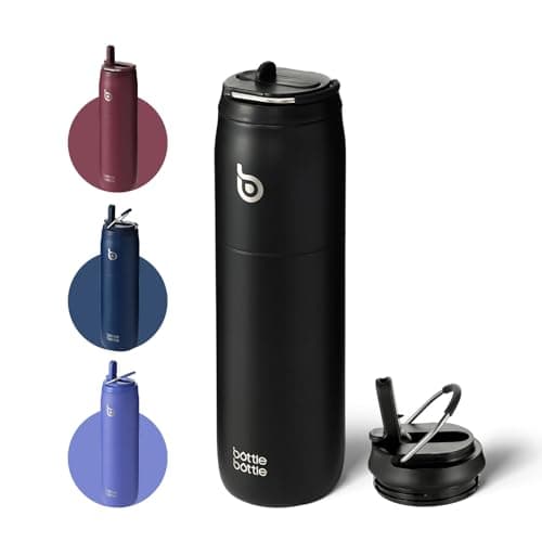 BOTTLE BOTTLE Stainless Steel Water Bottle with Straw and Lid, 32 oz Vacuum Insulated Water Bottle Stay Cold for 24 Hrs, Hot for 12 Hrs, Leak-Proof Wide Mouth Water Bottles for Men, black