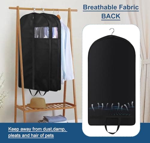 KIMBORA 43" Suit Bags for Closet Storage and Travel, Gusseted Hanging Garment Bags for Men Suit Cover With Handles for Clothes, Coats, Jackets, Shirts（3 Packs） — view 5