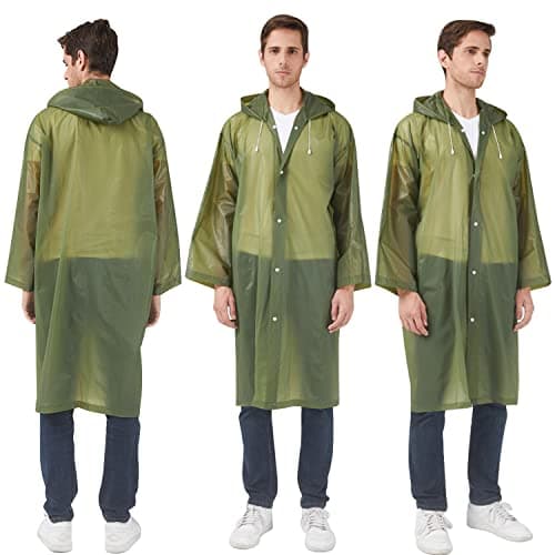 UPSEN Rain Ponchos for Adults, Reusable Raincoats for Women Men, 2 Pack Emergency Rain Jacket with Hood for Disney Outdoor, Green — view 6