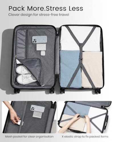 Kono 24 Inch Medium Hard Shell Suitcase ABS Lightweight Luggage (Beige) — view 6