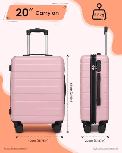 Shavont 20 Inch Cabin Suitcase 55x40x20cm Carry on Hardshell Luggage (Pink) — view 4