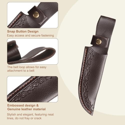 sourcing map Knife Sheath 8.46" Length Genuine Leather Carry Folding Knife Sheath for Outdoor Climbing Camping Cycling and Hiking, Deep Brown — view 3