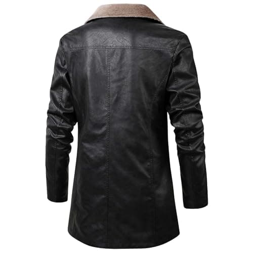 DASONLUE Men's Leather Jacket Winter Turn-Down Collar Fleece Jackets Plain Parka Jacket with Fleece Lined Slim Fit Winter Jackets Faux Leather Thermal Jacket with Buttons, black, L — view 3