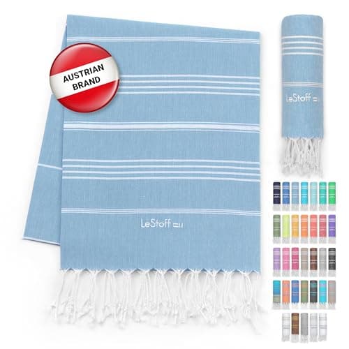 LeStoff Hammam Towel/Camping Towel, 100% Organic Cotton, 95x180, Light Blue