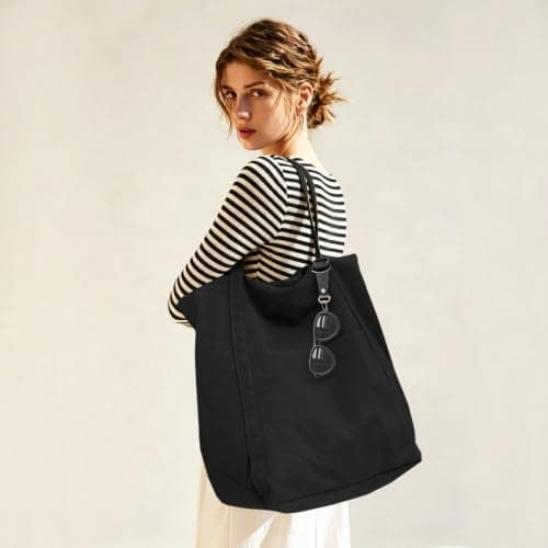 Uhawi Tote Bag for women,unisex,Foldable & Water Resistant – Lightweight Reusable Shopper Bag for Daily Use, Shopping, Travel & Beach (black) — view 2