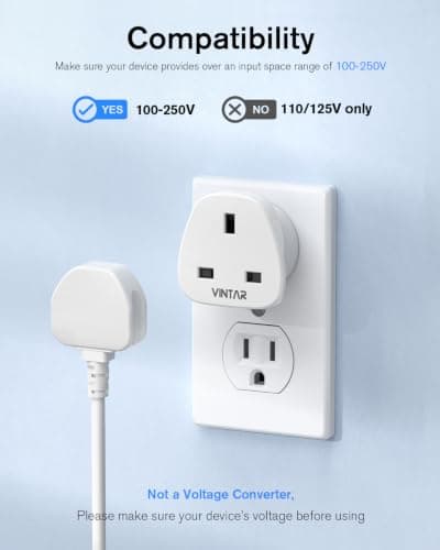 VINTAR UK to US Plug Adaptor, Type B Adapter with 10A Fuse, 2 Packs — view 4