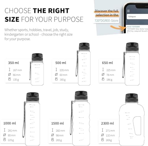 720°DGREE Water Bottle 1.5l “uberBottle“ softTouch +Sieve - BPA-Free, Leakproof, Reusable Drinking Bottle - XL Sports Bottle for all Day Hydration, Gym, Fitness, Office, University, Hiking, Travel — view 3