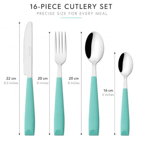 EXZACT 16pcs Cutlery Set Stainless Steel Wide Handles Serves 4 Turquoise — view 2