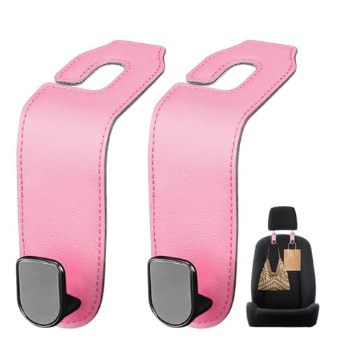 2 Pack Car Seat Back Storage Hook,PU Leather Car Seat Headrest Hook for Car Handbag Clothes (Pink)