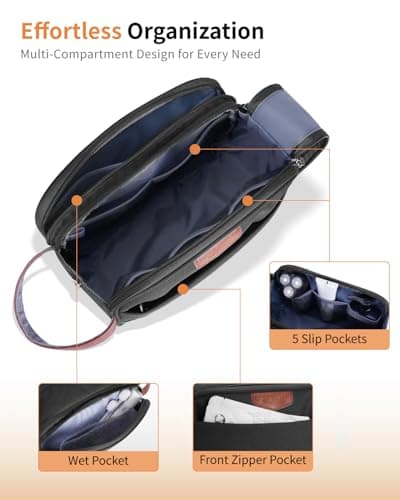 ECOHUB Wash Bag for Men, Water-Resistant Travel Toiletry Bag with Wet Pocket, Recycled Dopp Kit Shaving Bag Fit Full Size Toiletries, Wide-Open Dual Zipper Cosmetic Makeup Organizer Bag, Black — view 6