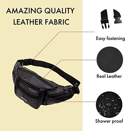 Woodland Leathers Genuine Leather Bum Bag Belt Bag for Women and Men, Black — view 2