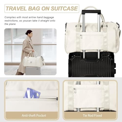 HYC00 Gym Bag Women Men with Shoes Compartment & Wet Pocket,for Easyjet Airlines Cabin Bag 45x36x20 Underseat Travel Duffel Bag Holdall Tote Carry on Luggage Overnight Bag Carry on Bag,Milky White — view 5