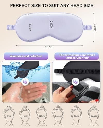 IEKEODI 2 Pack Silk Sleep Masks, Light Blocking Eye Masks, Black & Purple — view 2