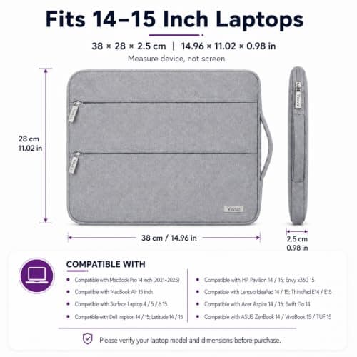 Voova Laptop Sleeve 14-15 Inch, Laptop Case for MacBook Air 15, Grey — view 2