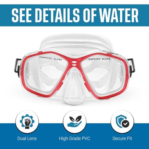 Two Bare Feet Snorkel and Mask PVC Diving Set – (Kids) Snorkeling Gear with Anti-Leak Design, Comfortable Fit, Clear Vision Lens, and Adjustable Straps for Diving, Swimming & Watersports (Red) — view 3