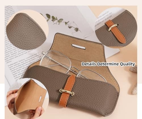 PengLAI Slim Leather Glasses Case for Women & Men - Soft PU Leather Glasses Case with Hard Shell Protection, Compact Sunglasses Case for Travel, Gift — view 3