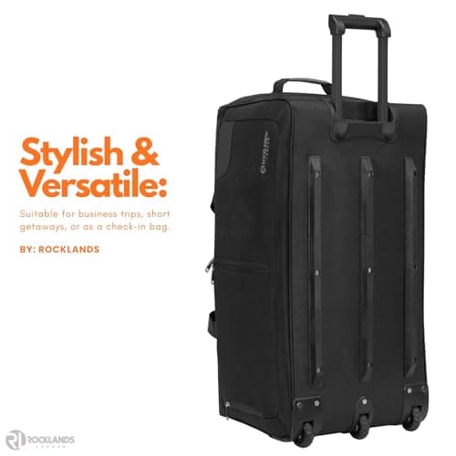 Rocklands® Lightweight Luggage Rolling Holdall Suitcase Wheeled Duffle Bag Cargo Travel Bag RL501 (Black/Black, Medium - 28" (H74 x L37 x W36 cm)) — view 2