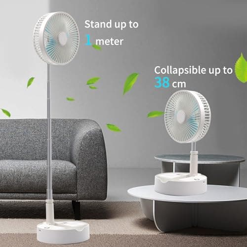 NPLSEO Portable Foldable Fan, 3-in-1 Rechargeable Pedestal & Desk Fan, 7200mAh Battery, Foldable Standing Fan, 39" Height Adjustable, 4 Speeds Quiet Telescopic Fan, USB Cordless Fan for Home, Camping — view 6