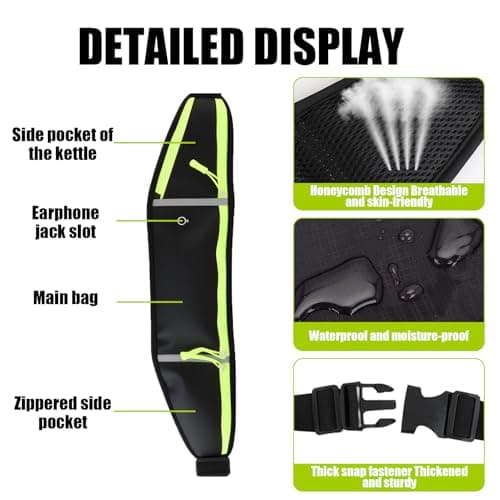Running Belt Waist Pack Adjustable Fanny Pack, Large Capacity Sports Bum Bag, Water Resistant Running Pouch, Waist Belt for Phone & Water Bottle Holder, Multiple Pockets & Headphone Port for Men Women — view 4