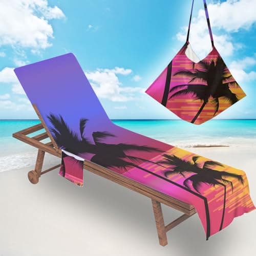 ENEN Sun Lounger Beach Towel with Pockets Portable Compact Bag Soft Microfibre Quick Dry Lightweight for Holiday Summer Garden Swim Pool Lounger Towels (Palm Tree,75x210cm) — view 2