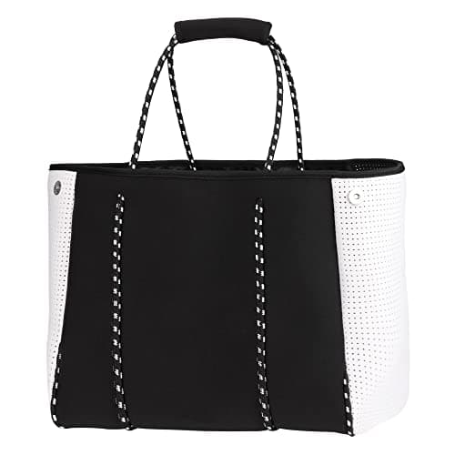 Yomietar Neoprene Tote Bag - Large Travel Beach Pool Gym Handbag for Women & Men, Black, L