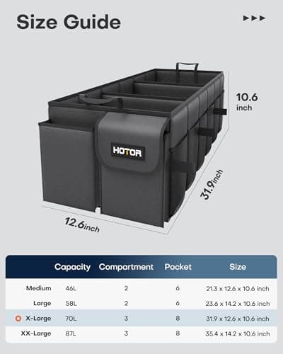 HOTOR Car Boot Oganiser - Auto Trunk Organizer Collapsible 3 Compartments — view 3