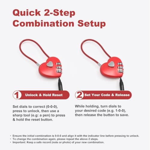UP Security Premium Combo Lock, Combination Locks for Travel Security, Small Cable Lock for Backpack, Travel Security, Luggage, Suitcase, Bag, Anti-Theft, 3-Digit Password, No Keys (Red+Red) — view 5