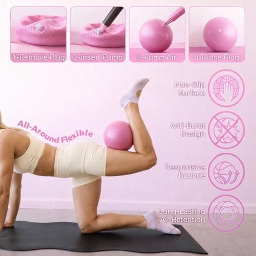 OMELYA Pilates Premium Full Set 23 pcs Pilates Equipment with Wrist Weights Pilates Essential Kit Yoga Kit Pilates Ring Mini Yoga Ball Resistance Bands Core Sliders Gift for Women (Pink) — view 5