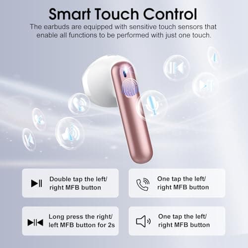 Wireless Earbuds with 6D Stereo, Bluetooth Headphones for Work, Sport Gold — view 6