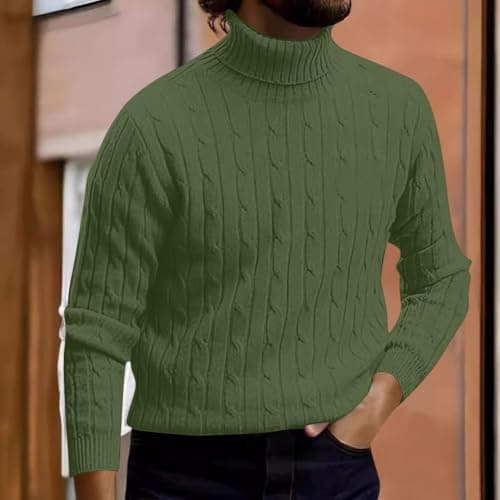 XMWSPO Men's Cable Knit Turtleneck Sweater,Long Sleeve Warm Sweatshirt — view 2