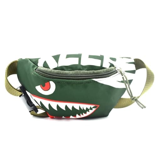 Fanny Pack,Kids Bum Bag Bumbag Cartoon Hipsack Belt Bag Waist Bag Fanny Pack Fabric Nylon Money BeltCrossbody Chest Bag for Children Grils Boys Running Hiking Travel Sports (Green Shark)