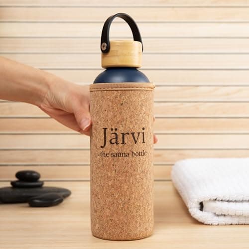 Jarvi The Sauna Bottle - Icy Cold Water & Cool to Touch even in Hot Saunas - Natural Cork x Neoprene Outer Layer - Double Wall Insulated Steel Bottle (Deep Blue, Medium - 25 oz / 750ml) — view 4
