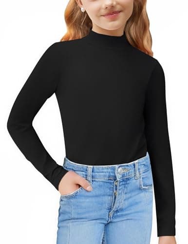 Arshiner Girls Long Sleeve Tops Turtle Neck Thermal Base Layer Black 7-8 Y
