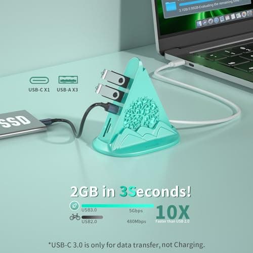 JoyReken USB C Hub, 8-IN-1 USB C Multiport Adapter with 4K@30Hz HDMI, 100W Power Charging, 5Gbps Type C, 3 USB-A 3.0, SD/TF Slots& RGB Lighting, Green Type C Hub for Macbook, iPhone17, iPad, XPS(Tree) — view 5