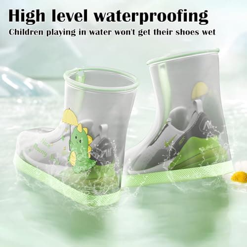 JYJLLM Dinosaur Pattern Waterproof Overshoes, Green Transparent Reusable Shoe Covers for Cycling, Outdoor Activities & Rain Protection, Adult All-Weather Footwear Covers(green, L) — view 3
