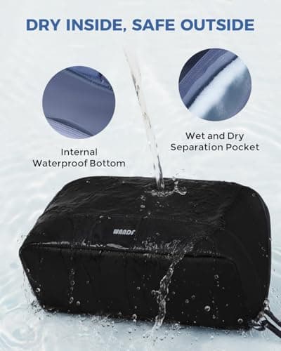 WANDF Toiletry Bag for Men Travel Wash Bag PU Leather Toiletry Organizer with Detachable Waterproof Hanging Pouch Open-Flat Dopp Kit Shaving Bag with Wet Pocket for Travel Accessories (Black) — view 4