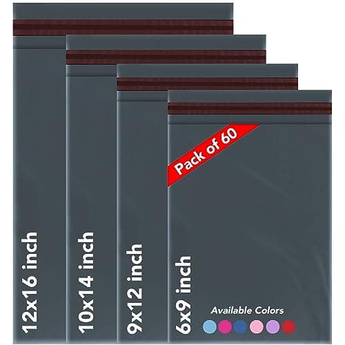 ISOUL 60 Mixed Size Mailing Bags, Self Seal Strong Waterproof Poly Plastic Envelopes for Parcels, Packaging, XS,Small, Medium, Large Mail, Shipping Delivery Bags
