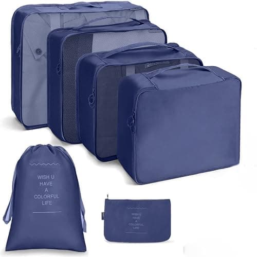 LANSKLBD 6/8 Set Packing Cubes for Suitcases Travel Luggage Packing Organizers,Travel Accessories Essentials Luggage Organizer with Shoe/Tioletry/Laundry Bag (Dark Blue, 6 set)