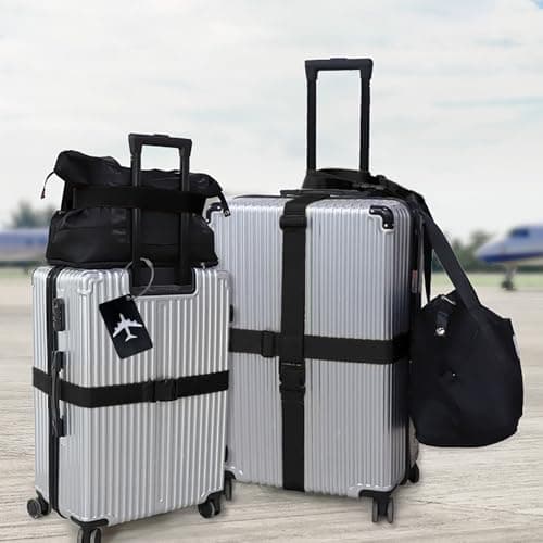 Luggage Strap (2 Pack), 200 * 5cm with 2 Luggage Tags, Custom Identification, Travel Bag Closure, For Connecting Luggage Together, Black — view 5
