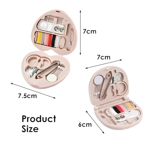 IUSOT 2Pcs Mini Sewing Kit, Travel Handbag Household Essentials Portable DIY Emergency Sewing Repair Supplies with Heart Shaped Storage Case, Needles, Cotton, Buttons, Pins, Thread, Scissors — view 2