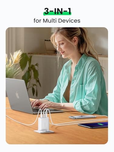 UGREEN USB C Charger 65W GaN Fast Charger 3 Port Compact Travel Plug — view 3