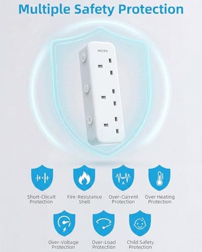 Mscien Multi Plug Extension Socket, UK Wall Socket Plug Extender with 315 Degree Rotating Design for Home, Office, Dorm (3 Way UK Sockets) — view 4