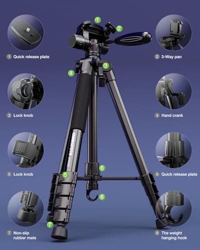 CAMBOFOTO Camera Tripod,Lightweight Aluminum Tripod Stand for Camera/Phone — view 2