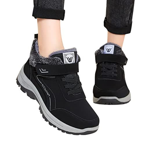 Walking Trainers Womens Womens Trainers Fashion Winter Wide Fit Orthopedic Shoes Comfortable Flat Round Toe Solid Color Plush Warm Trainer Arch Support Sneakers Running Shoes Women Grey 5.5 — view 3