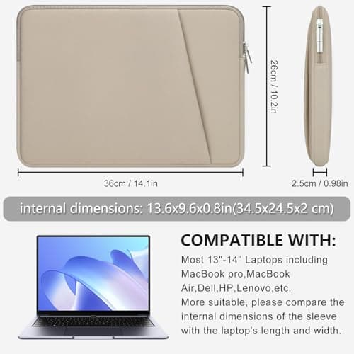 HEDUGO Laptop Sleeve Case with Zipper Accessory Pocket Compatible with 13 to 14 inches MacBook Air/Pro Padded Computer Pouch Cover Shockproof Protective for 13” to 14” Laptop/Chromebook/Tablet, Khaki — view 5