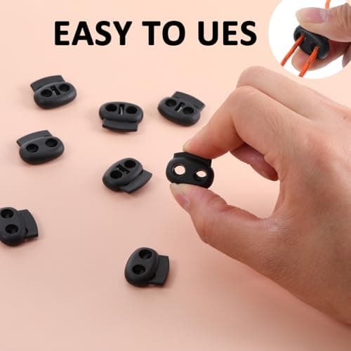 Apausvcm 10Pcs Shoe Lace Tie Locks, Plastic Cord Locks Double Hole Drawstring Stopper Fastener Black Spring Cord Lock for Shoelaces Drawstrings Paracord Clothing Bags Sweatpants Hats — view 3