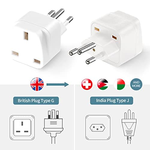 LUKELI 4 Pack UK to Switzerland Plug Adapter Swiss Adaptor Plug- Compact & Lightweight for Travel Plug Adapter UK to Swiss, Jordan, Liechtenstein, Madagascar, Rwanda (White 4 Pack) — view 3