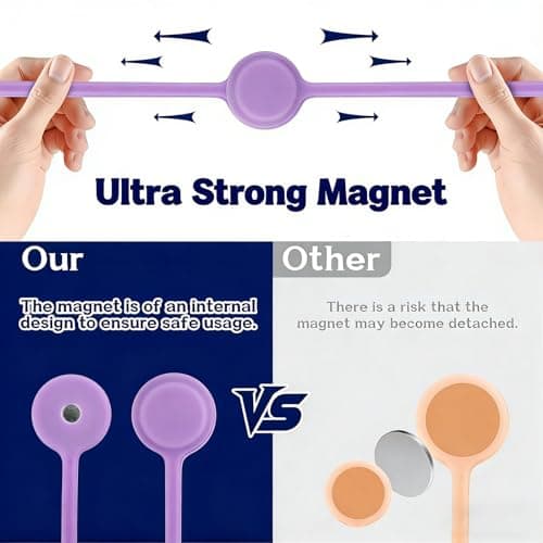 HUANYO Magnetic Cable Organizers - 2 Sizes Combo (4pcs 4.3" + 4pcs 7.5") - Reusable Silicone Wire Management Ties for Cable Bundling, Office Home Travel, Assorted Colors, 8-Pack — view 3
